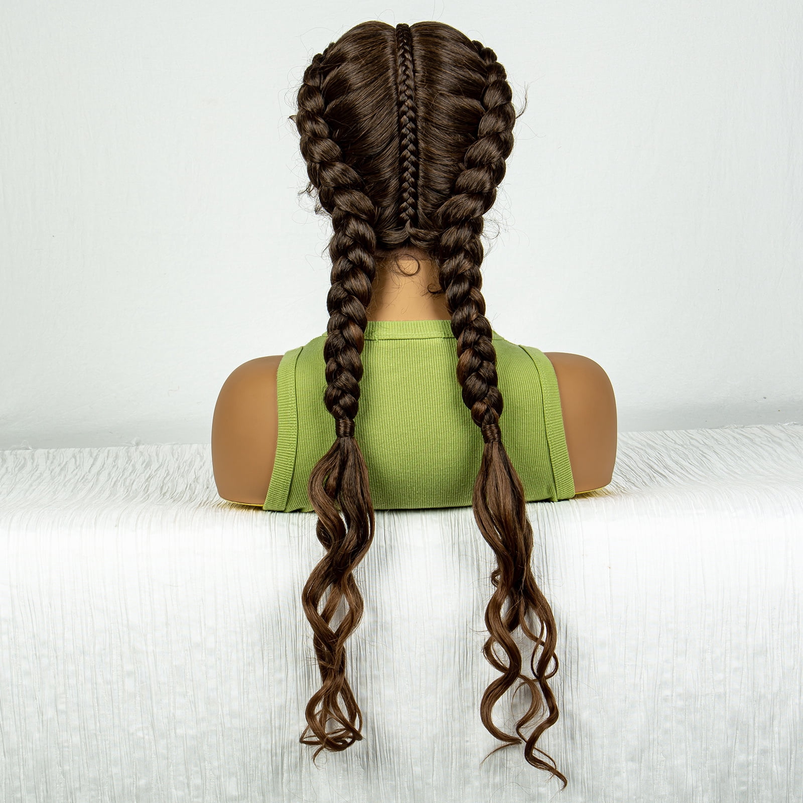 Synthetic Braided Wigs with Curly Wave for Women Lace Frontal Twist Braids Wig with Baby Hair for Girls 30 Inches (1B/30 Color)
