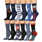 Tipi Toe Women's 12 Pairs Colorful Patterned Crazy Eyes & Novelty Monster Crew Socks (WC46-AB)