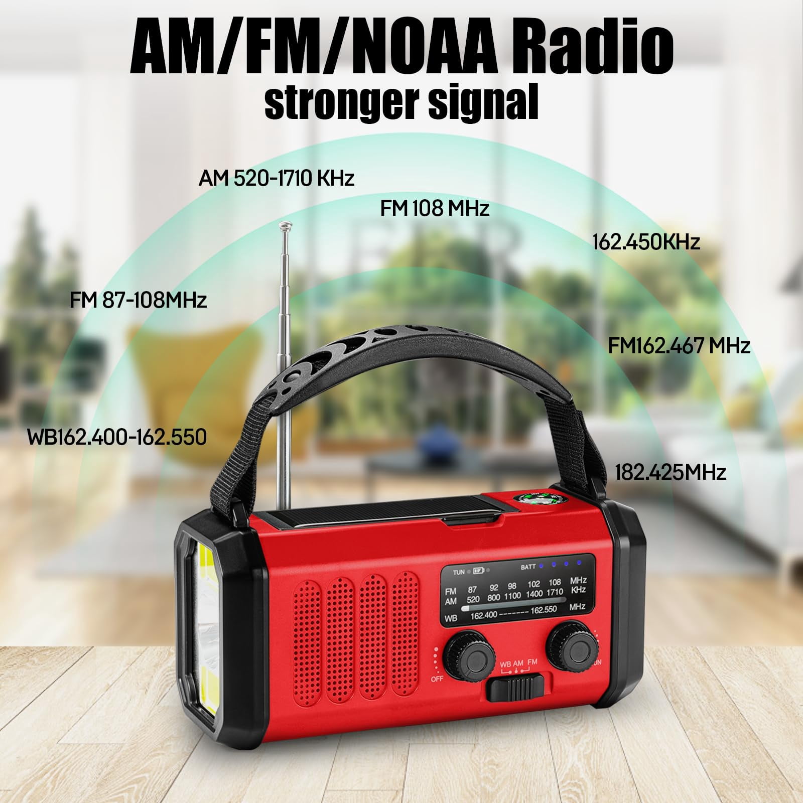 10000mah Emergency Crank Radio  Noaa/am/fm Weather Type-c Charge Solar Charging Sos 3 Modes Led Reading Lamp Compass For Outdoor (red)