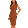 thumbnail image 4 of Vestido Vintage Sheath Inspire Chic para Mujer con Cuello en V, Mangas Cortas, Vestido Lápiz con Abertura, Talla XS, Color Marrón, 4 of 6