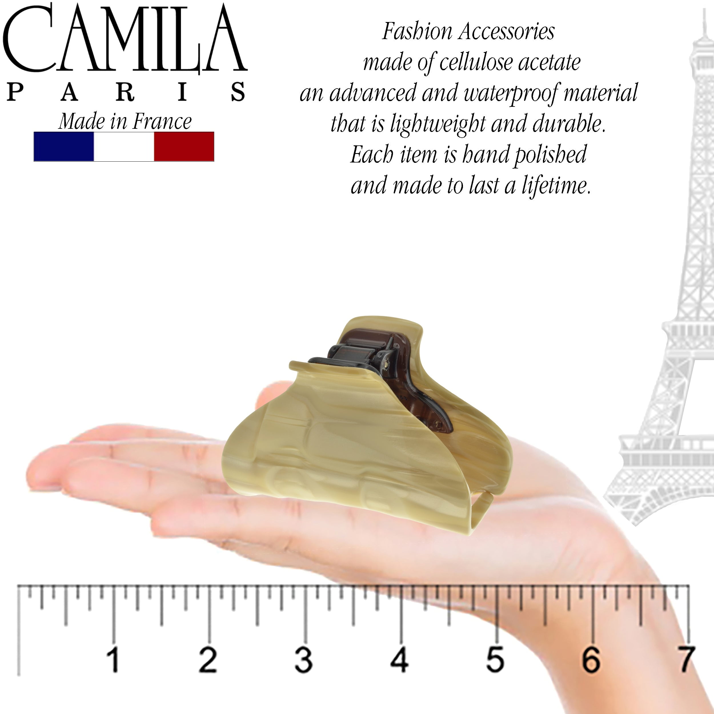 Camila Paris CP2125 French Hair Clip for Women for Long Curly Wavy Hair, Beige, Girls Hair Claw Clips Jaw Fashion Styling Hair Accessories for Women, Strong Hold No Slip Grip, Made in France