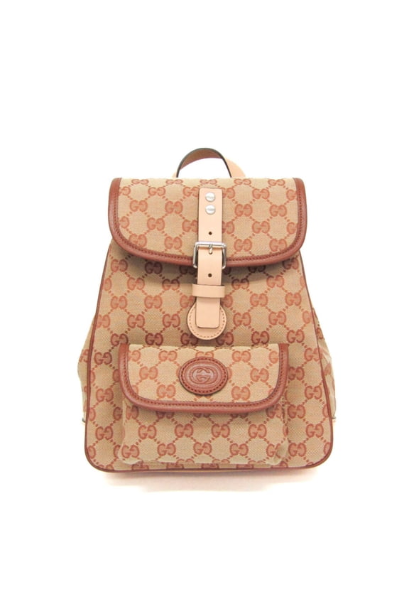 Pre-Owned Gucci GG Canvas Children's 630818 Boys,Girls GG Canvas,Leather Backpack Beige,Brown