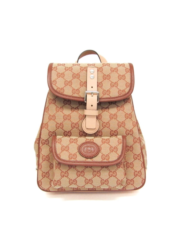 Pre-Owned Gucci GG Canvas Children's 630818 Boys,Girls GG Canvas,Leather Backpack Beige,Brown