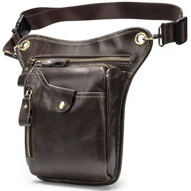 Men's Leg Bag Genuine Leather Belt Bag, Men Money Belt Pouch Motorcycle Leg/Waist  Bags for Men Leather Male Fanny Pack 