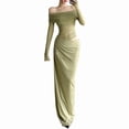 thumbnail image 3 of Women'S Mesh Off Shoulder Dress Elegant Sheer See Through Long Sleeve Ruched Bodycon Maxi Dresses Green S, 3 of 9