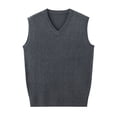 thumbnail image 4 of Riecok Sweater Vest Men Big and Tall Sleeveless V Neck Pullover Sweaters Lightweight Solid Winter Tops with Pockets Gray 2XL, 4 of 5