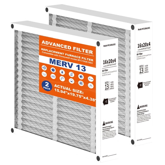 16x20x4 Air Filter Replacement, Compatible with Honeywell FC100A1003 HVAC AC Furnace MERV 13 Filters, Actual Size: 15.94’’x19.75’’x 4.38’’-2PACK