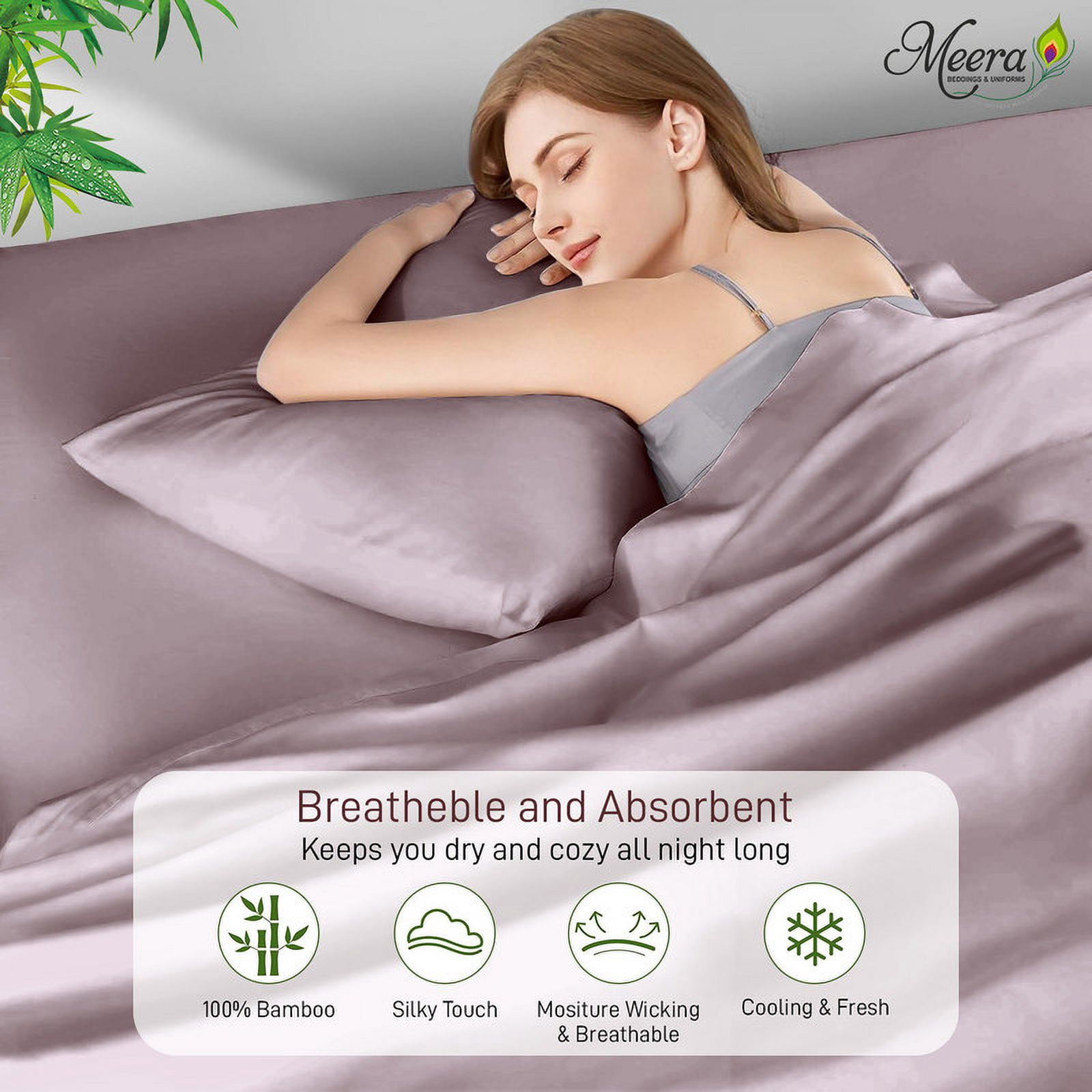 MEERA BEDDING & UNIFORMS Bamboo Bed Sheet with or without Fitted Sheet/ Moisture Wicking, Cooling, Breathable-Queen Size Bed Sheet