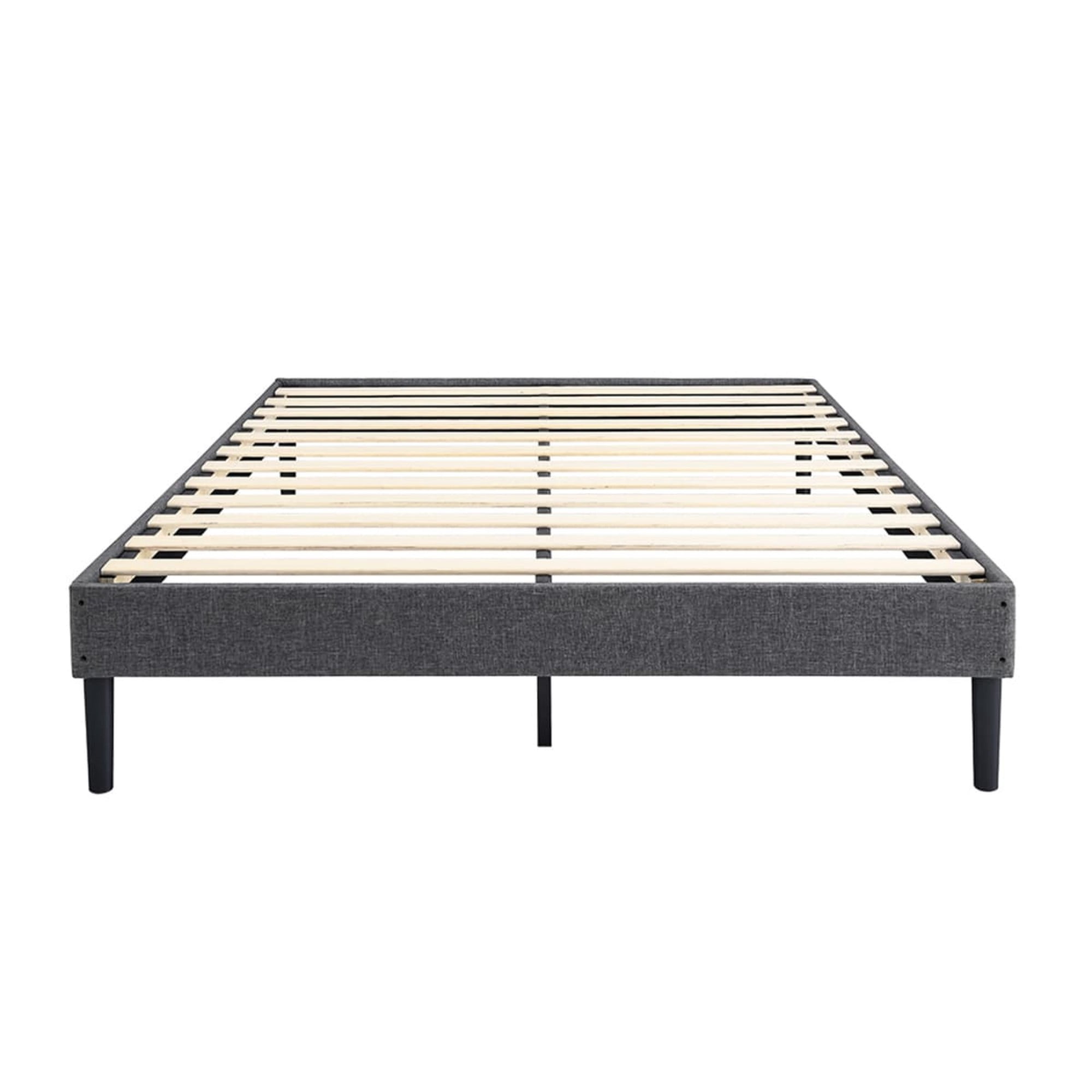 BSHTI Twin Size Platform Bed Frame with Wooden Slat Support, and a Center Support Leg, Linen Upholstery Material, Effortless Assembly,No Box Spring Needed, Gray