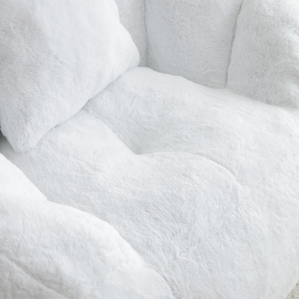 Giant Bean Bag Chair for Adults, Oversized Lazy Sofa with Footstool and Handle, Faux Fur Shell-Shaped Reading Chair for Living Room Bedroom, White