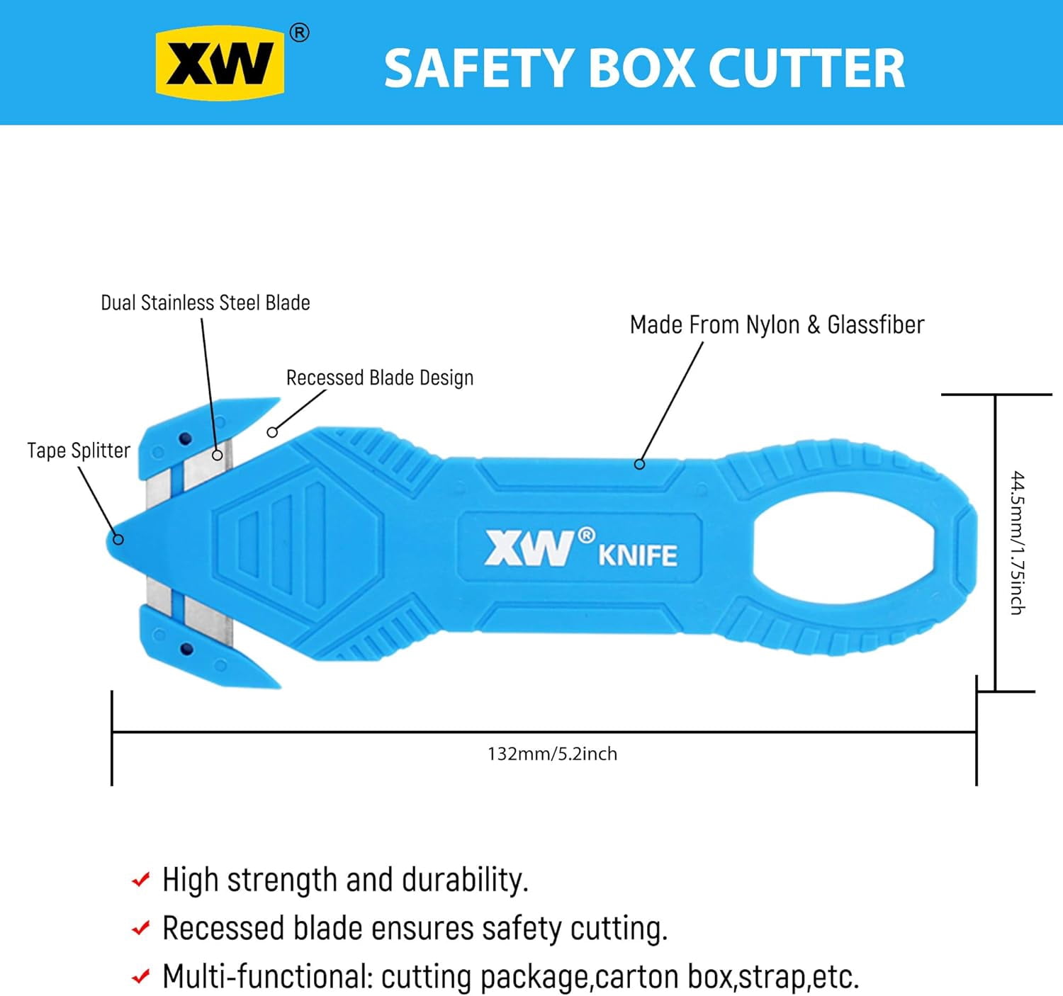 Safety Box Cutter of Stainless Steel Blade, Carton and Package Opener Assorted Colors, 12-Pack