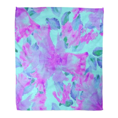 SIDONKU Throw Blanket Warm Cozy Print Flannel Artistic Tie Dye Imitation of Shibori Batik Watercolor Floral Silk Calico Boho Comfortable Soft for Bed Sofa and Couch 50x60 Inches