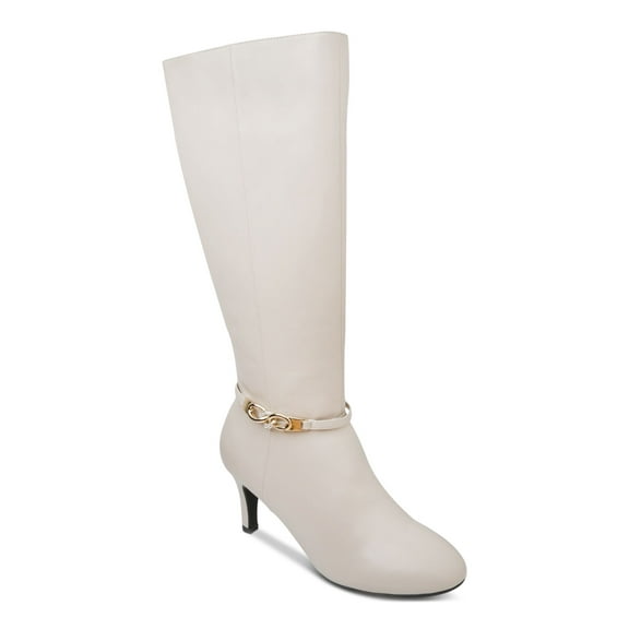 KAREN SCOTT Womens Ivory Embellished Chain Accent Goring Cushioned Hanna Almond Toe Kitten Heel Zip-Up Dress Boots 10 M WC