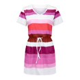thumbnail image 4 of QUYUON Women Summer Casual Striped Dress Tie Waisted V-Neck Short Sleeve Bodycon T Shirt Short Mini Dress with Pockets Night Out Club Dress Beach Sundresses Pencil Dresses, Purple S, 4 of 5