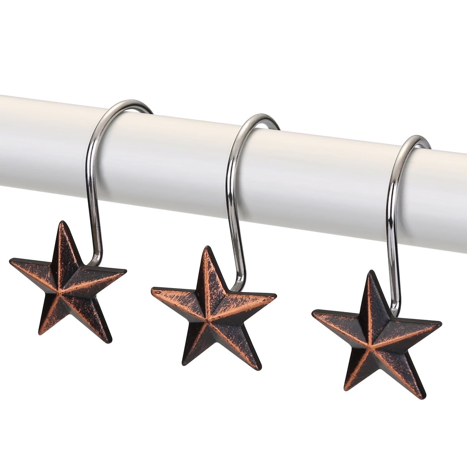 AGPTEK Decorative Star Shower Curtain Hooks 12 Pack Resin Brown