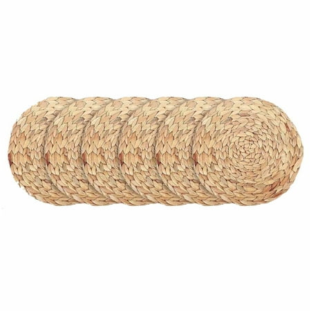 

JeashCHAT 6 Pack Natural Water Hyacinth Weave Placemat Round Rattan Tablemats Clearance