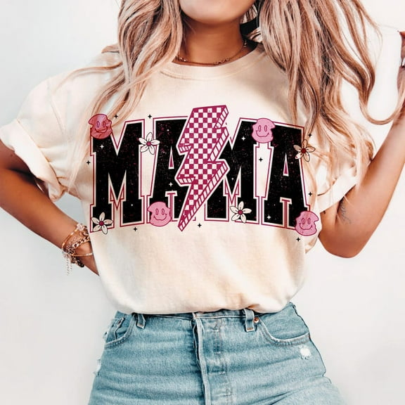 Funny Mama T-Shirt, Retro Lightning Bolt Mom Tee, Cute Mom Life Shirt, Aesthetic Mother's Day Gift, Groovy Mama T-Shirt