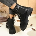 thumbnail image 5 of Womens Boots Chunky Heel Round Toe Lace Up Solid Color Belt Buckle Womens Mid-Heel Warm Ankle Boots Black 7.5, 5 of 9