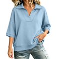 thumbnail image 2 of Taqqpue Women's Sweatshirt 3/4 Sleeve Lapel Half Zip Up Sweatshirt Solid Color Oversize Hoodless Hoodies Loose Fit Casual Pullover Tops with Pockets for Women, 2 of 9