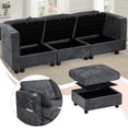 thumbnail image 5 of ACMEASE 86" Chenille 3 Seats Sofa w/Movable Storage Ottoman, Sectional Sofa w/Adjustable Backrests, Comfortable Fabric Couch w/USB&Type-C Ports, Cup Holders for Living Room, Gray, 5 of 8