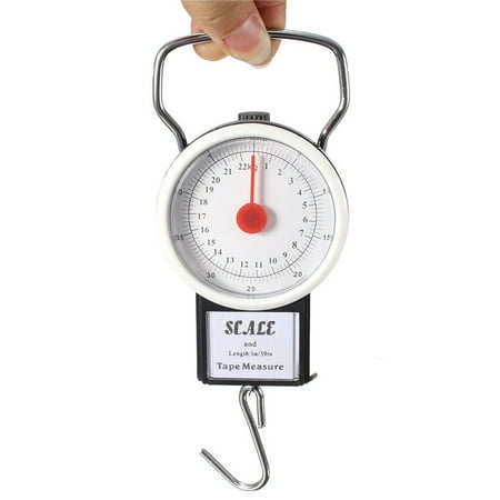 Portable Hanging Scale - Portable Digital Hanging Scale Hook Mechanical Kitchen and Fishing Scale Multi-Purpose Portable Hand Held Dial Weight Scale with Tape Measure (50 Lbs / 22Kg)