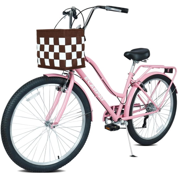 Ambifirner Beach Cruiser Bike, 26 inch Commuter Bicycle for Adult and Women,High-Carbon Steel Comfortable City Bikes with V-Brakes (Blue/Pink)
