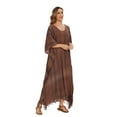 thumbnail image 4 of Beautybatik Brown Women Stripe Caftan Kaftan Loungewear Maxi Plus Size Long Dress 1X, 4 of 5