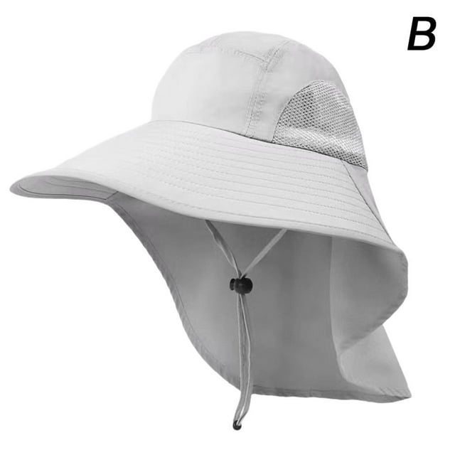 Chapeau de Pêcheur Extérieur Large Bord Chapeau Seau avec Cou Couverture de Randonnée Réglable Pêche Camping Voyage Anti-Uv Gris