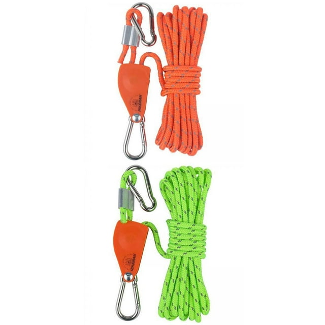S SERENABLE Pulley Ratchet Rope Hanger Camping Reflective Wind Rope Orange Green
