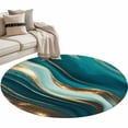 thumbnail image 2 of 3.3ft Round Rug, Teal Marble Non-Skid Rubber Backing Large Area Rugs - Living Room Bedroom Home Office, Modern Abstract Gold Fluid Art Indoor Floor Mat Carpets Washable Rug, 2 of 9