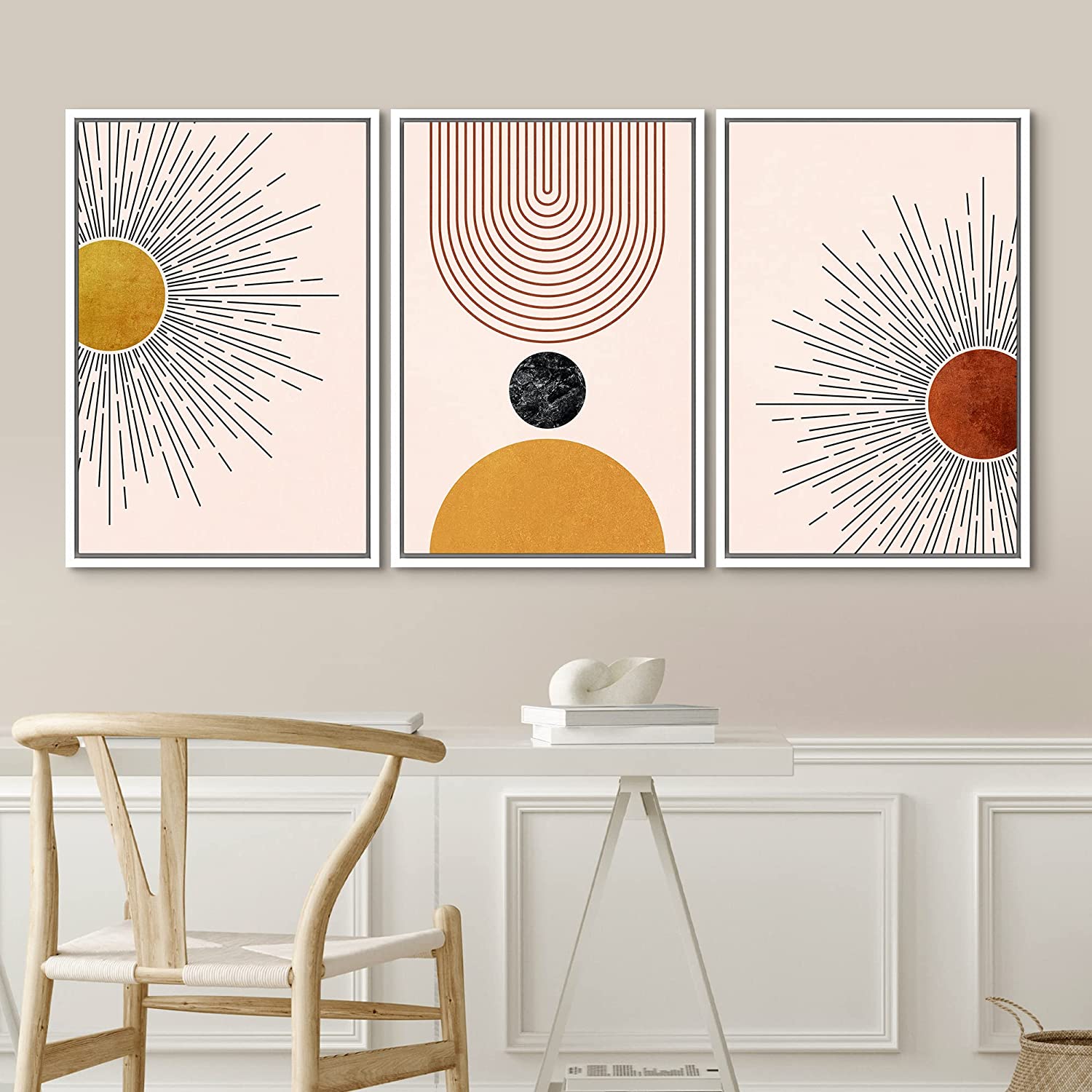 IDEA4WALL Framed Canvas Print Wall Art Set Mid-Century Geometric Solar Sun  Space Planets Abstract Shapes Minimalism Boho Decorative for Living Room,  Bedroom, Office 24