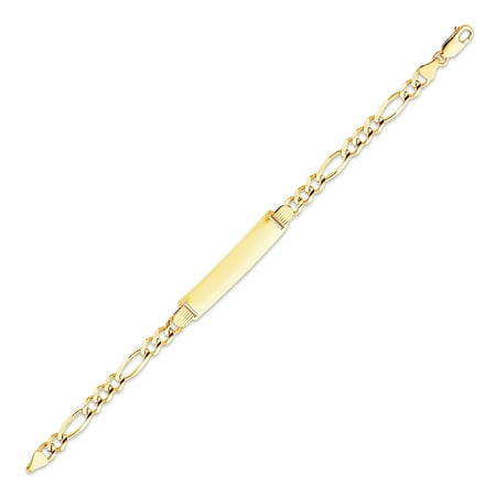 Mens Gold Figaro Bracelet - 14k Yellow Gold Mens Figaro 3+1 ID Bracelet - 8