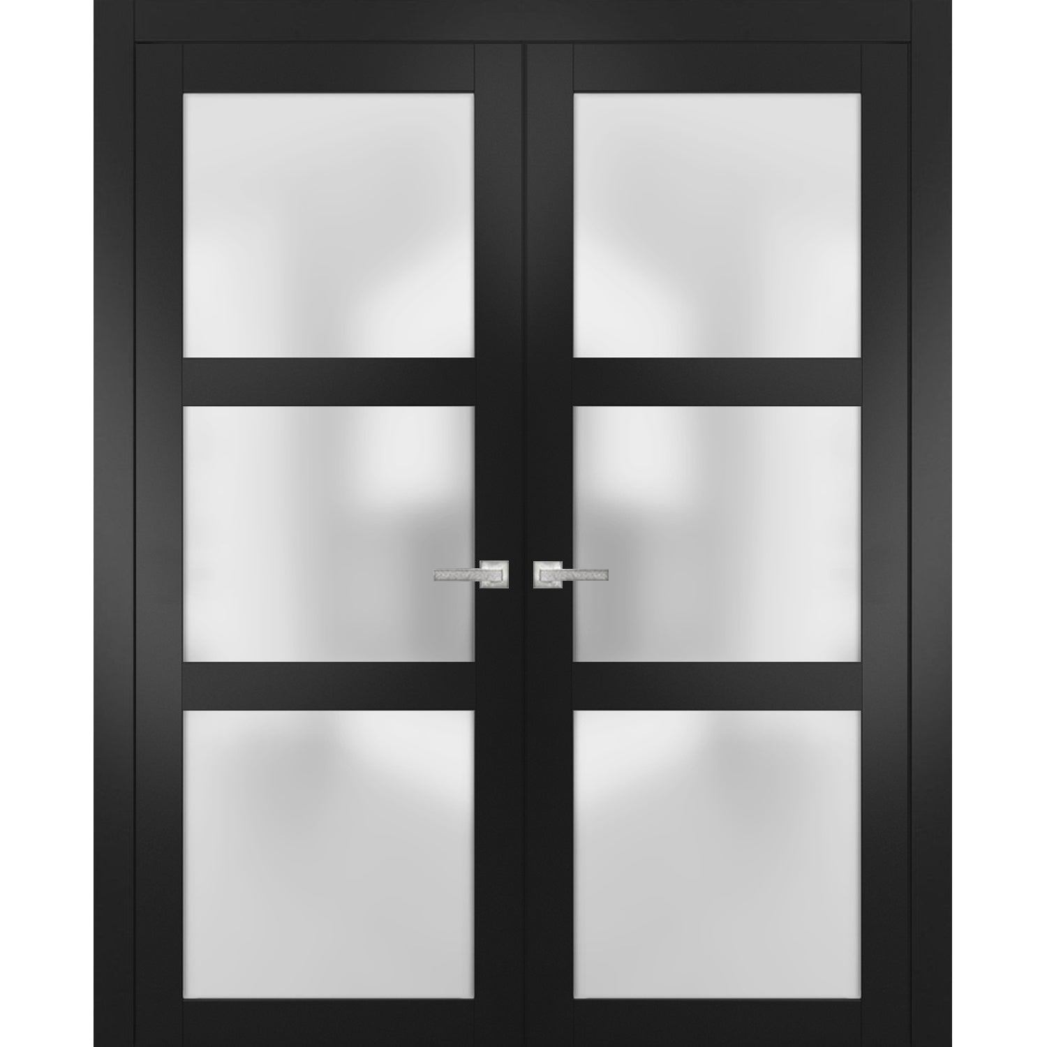 Solid French Double Doors 60 x 80 inches Frosted Glass Lucia 2552