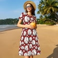 thumbnail image 6 of Horeoi Cute Baseball Print Women's Short Sleeve Dress Breathable Polyester-Spandex All-Over Print A-Line Side Pockets Elastic Waist, 6 of 6