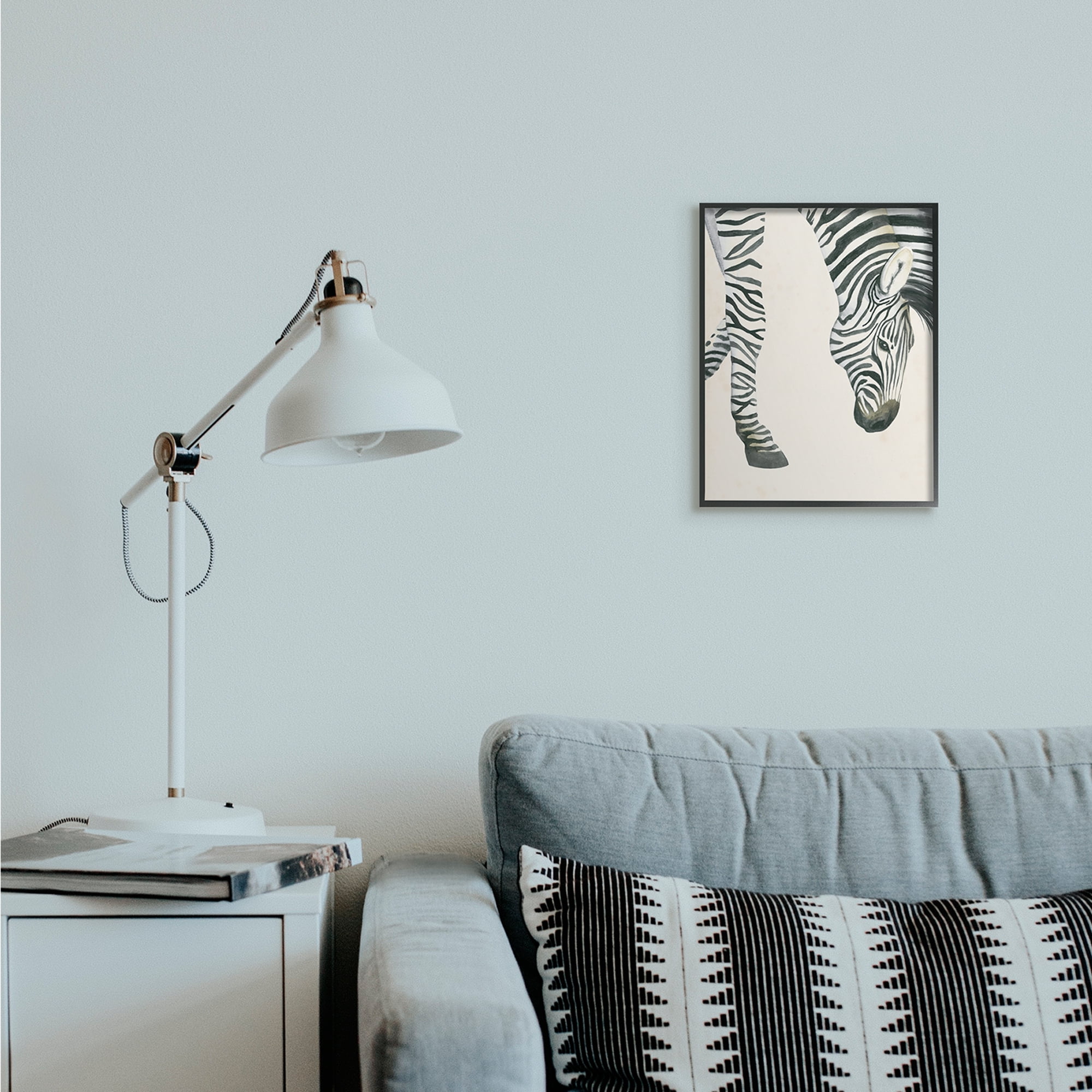 Stupell Industries Zebra Grazing Striped Safari Animal Hoof Detail Black Framed by Grace Popp