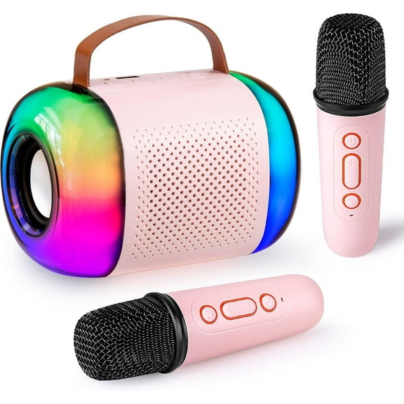Mini Karaoke Machine for Kids Adults with 2 Wireless Microphones Portable Bluetooth Speaker Toy, Girls Christmas Birthday Gifts for 2 4 5 6 7 8  Years Old Toddler Teens (Pink 2 Mic)