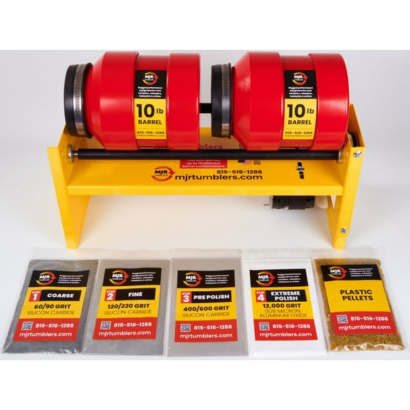 20lb, Double 10lb Barrel, Large Base Rotary Rock Tumbler w Grit Kit MJR TUMBLERS Winner Best High End Unit 2019, 20 & 2021