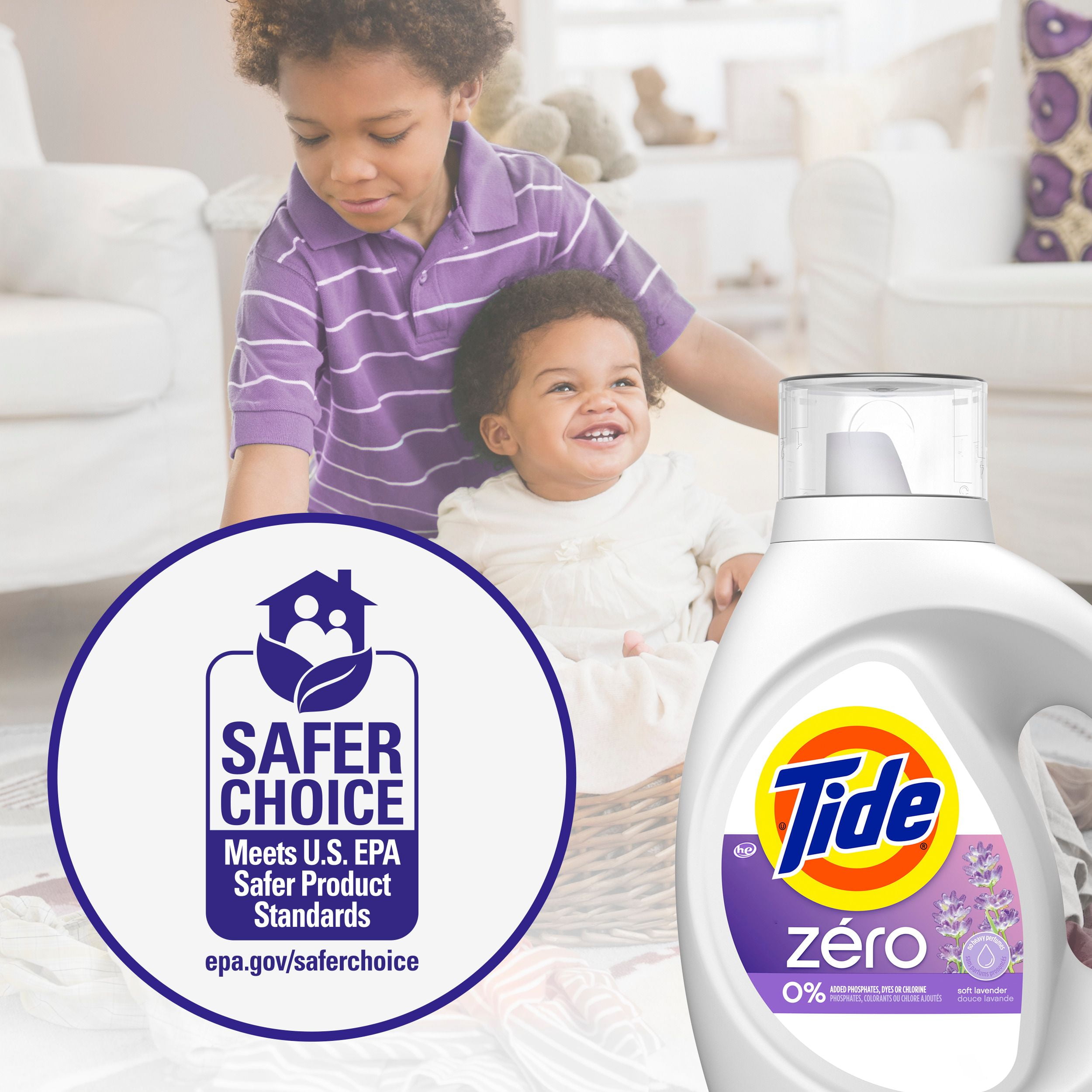 Tide Zero Liquid Laundry Detergent, Soft Lavender Scent, CleanScent Technology, 3.1L