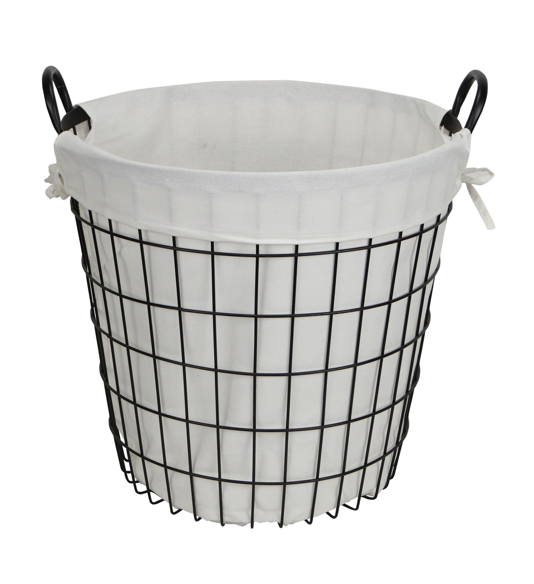 16" White and Black Lined Wire Basket with Handle