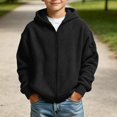 thumbnail image 2 of DJDLJWCJ Boys Zip Up Hooded Sweatshirts Waffle Knit Solid Color Hoodies for Boys Full Zipper Sweatshirt with Pocket Black Size 3T, 2 of 9