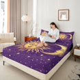 thumbnail image 3 of Homewish Bohemian Sun Moon Queen Sheets,Purple Starry Sky Queen Sheet Sets,4-Piece,1 Flat Sheet, 1 Fitted Sheet and 2 Pillowcases, 3 of 6