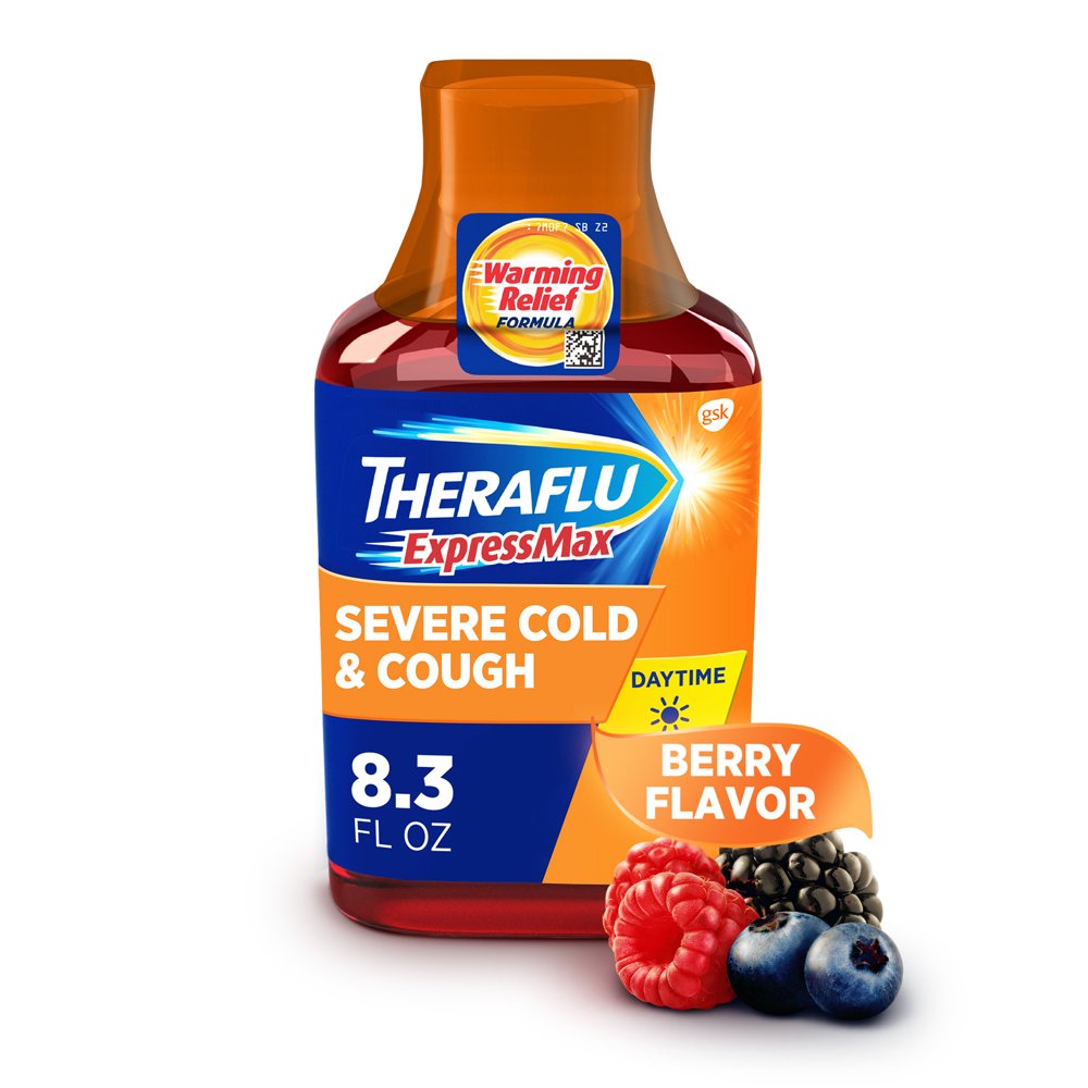 Theraflu Expressmax Daytime Severe Cold and Cough Syrup Medicine, Berry
