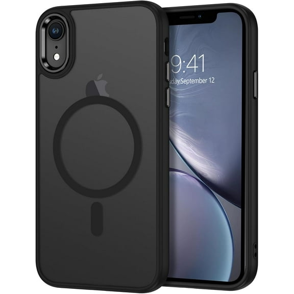 for iPhone XR Case, Phone Case for XR [Compatible with Magsafe] Magnetic Translucent Matte Shockproof Protective Slim Cover -Black
