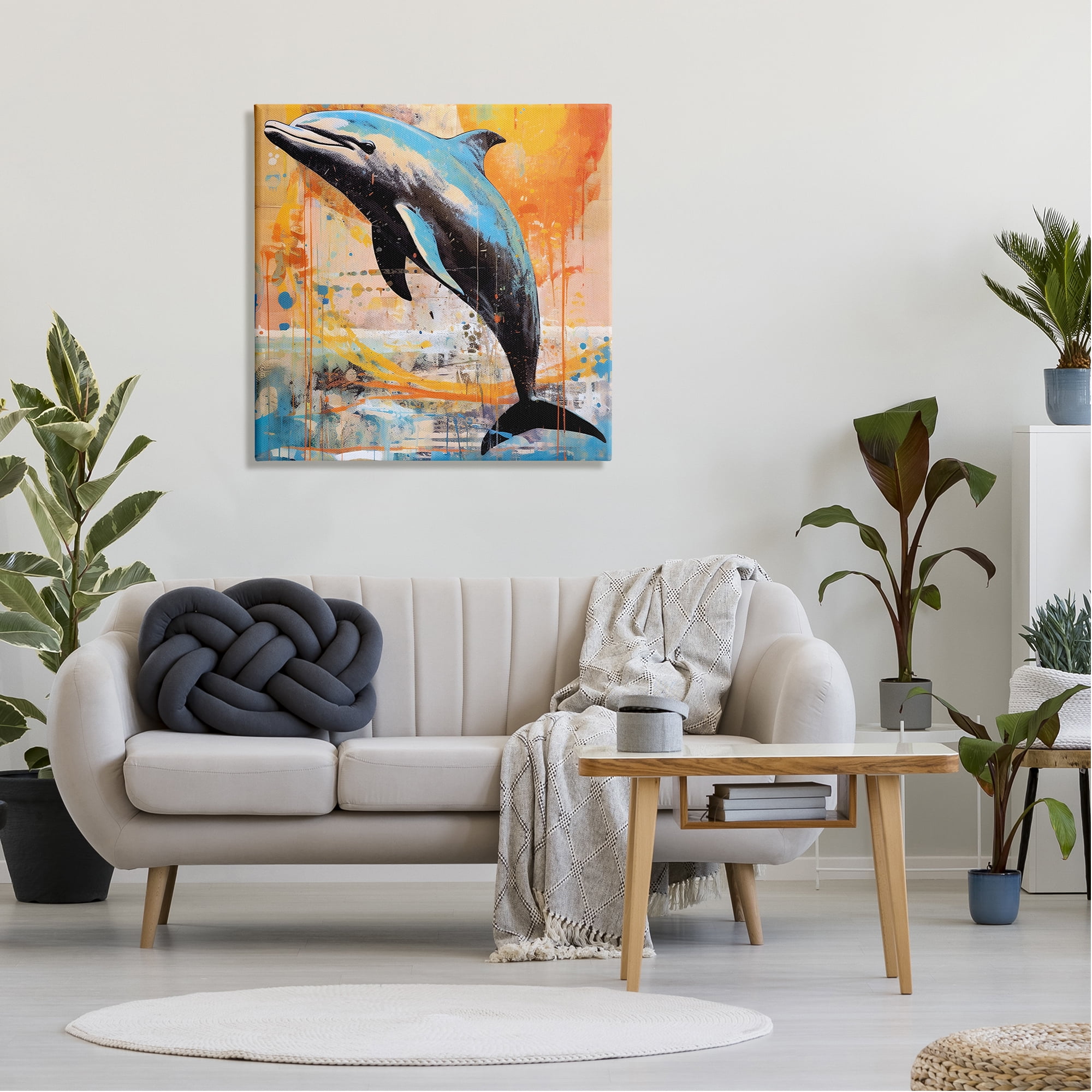 Stupell Industries Modern Dolphin Collage Animals & Insects Painting Gallery Wrapped Canvas Art Print Wall Art, 30 x 30
