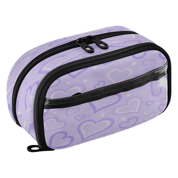 Large Pencil Pen Case Capacity PVC Pencil Pouch Makeup Bag for Women Man, Purple-heartsPrinted