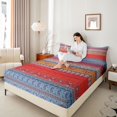 thumbnail image 4 of Feelyou Vintage Aztec Triangle Full Size Sheets for Women, Red Blue Abstract Bed Sheets, Western Bohemian Style Sheet Sets, Luxury Bedroom Decor, 4pcs, 4 of 7