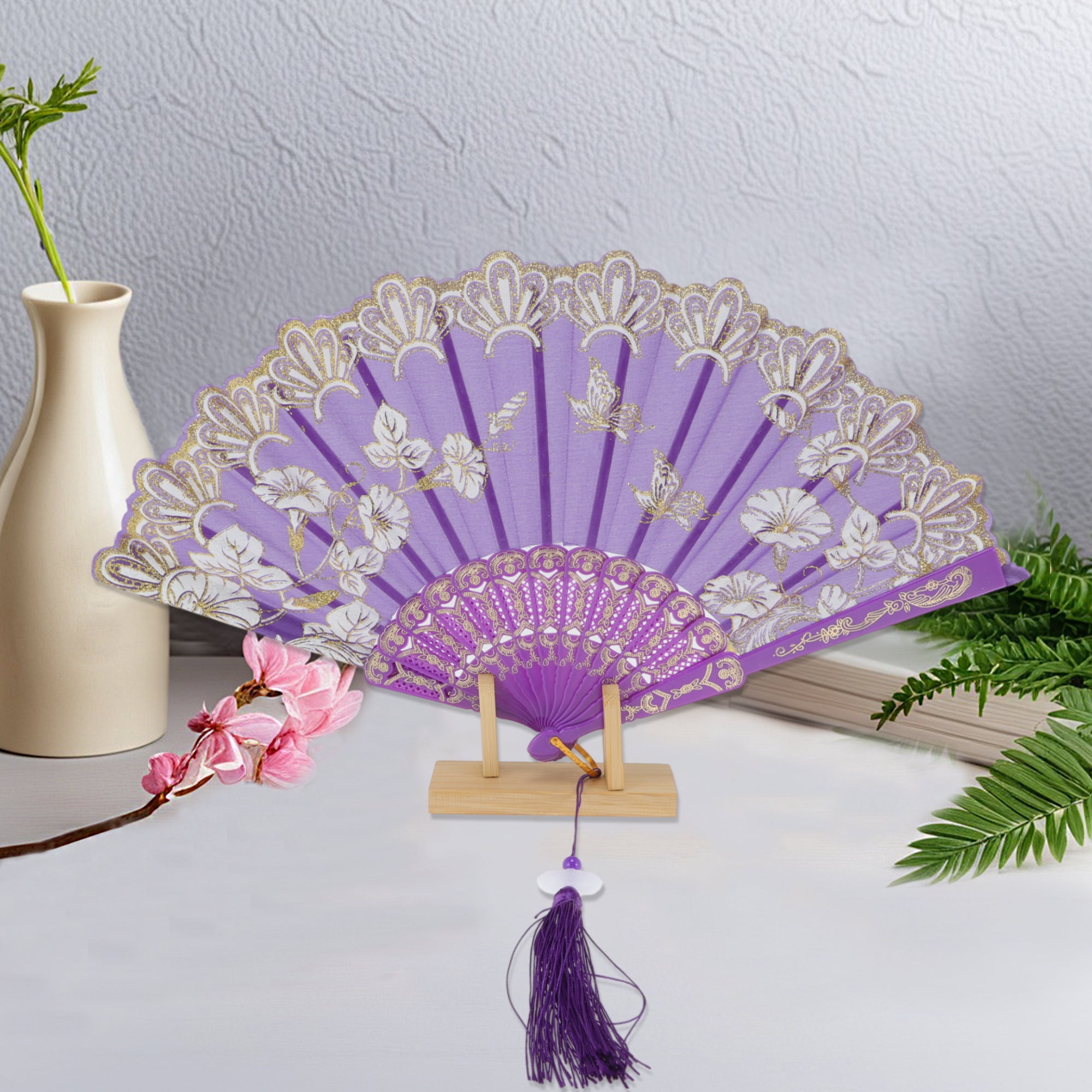 Unique Bargains Tassel Folding Fan 1 Pc for Weddings Parties Purple