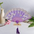 thumbnail image 4 of Unique Bargains 1 Pc Tassel Folding Fan for Masquerade Purple Silk Fabric, 4 of 5
