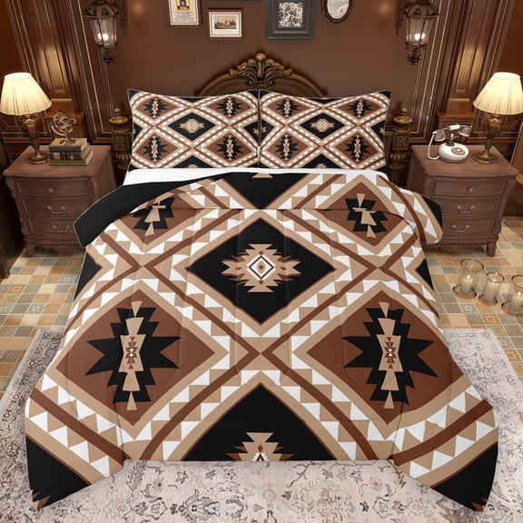jejeloiu Rustic Farmhouse Cabin Bedding Comforter Set,Aztec Boho Geometric Twin Comforter Sets,Brown Rhombus Triangle Bedding Set For Girls Boys,Luxury Bedroom Decor Reversible,2-Piece