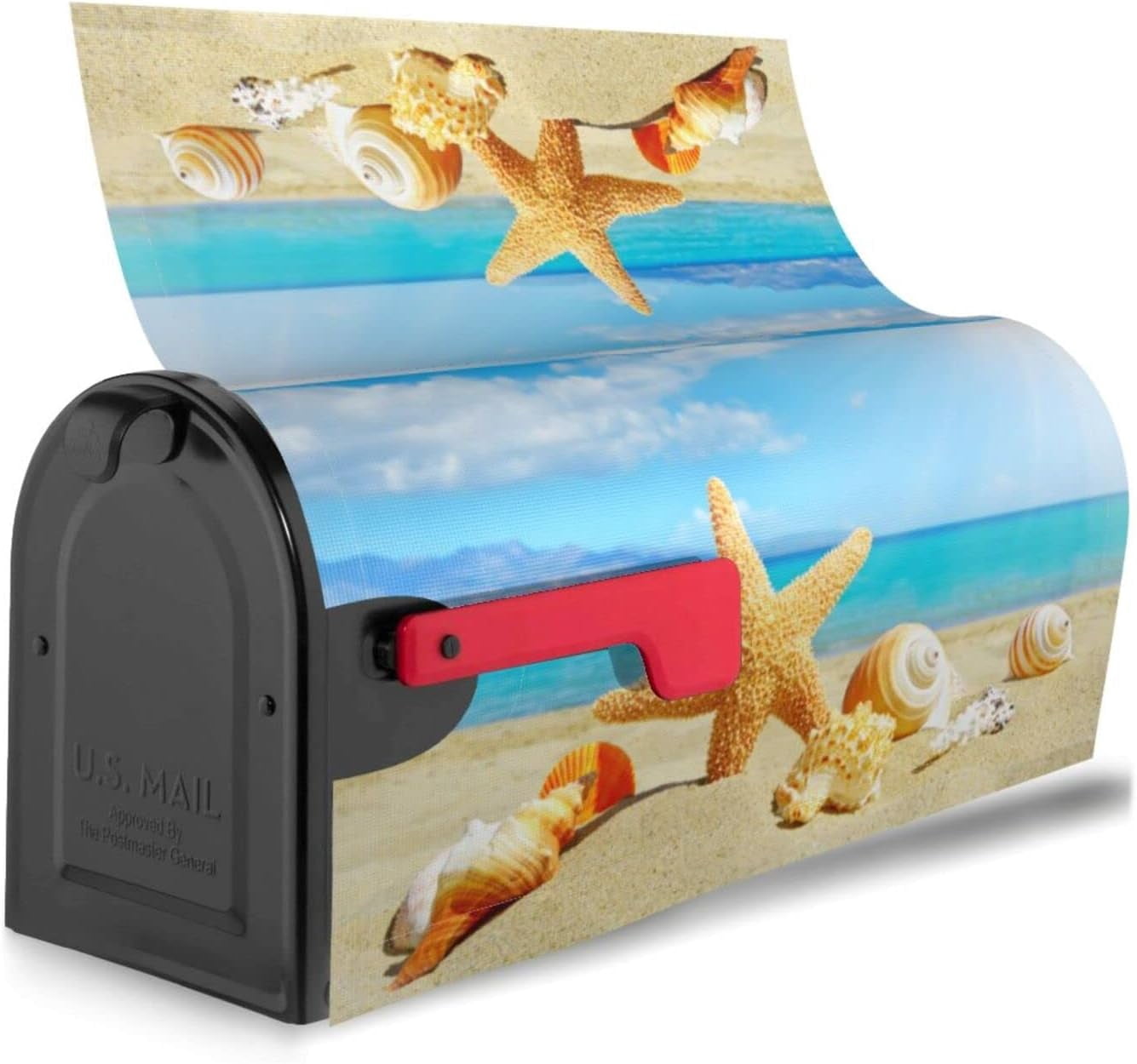 Coastal Holiday Summer Beach Starfish and Shells Mailbox Magnetic Post Mailbox Cover Garden Decor Outdoor Large 25.5" X 21"